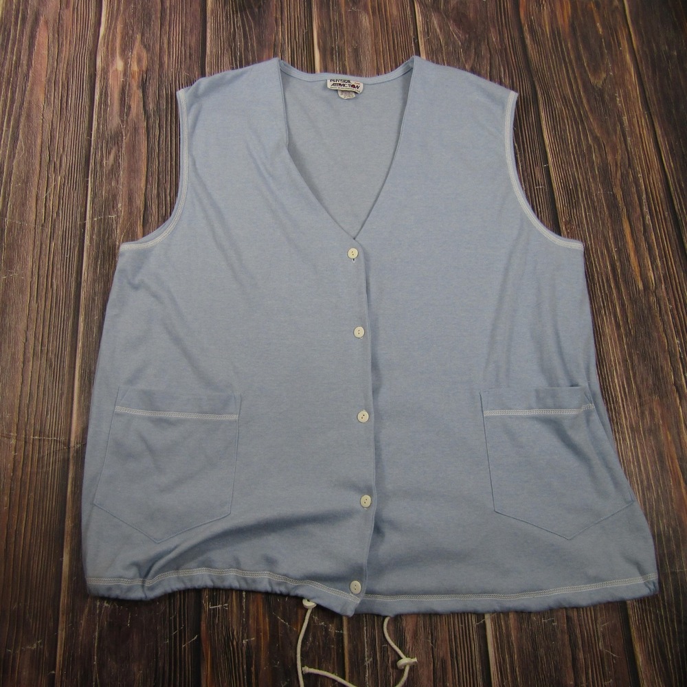 Physical Attraction Button-Up Womens 2X Blue Sleeveless Vest Top Granny Core